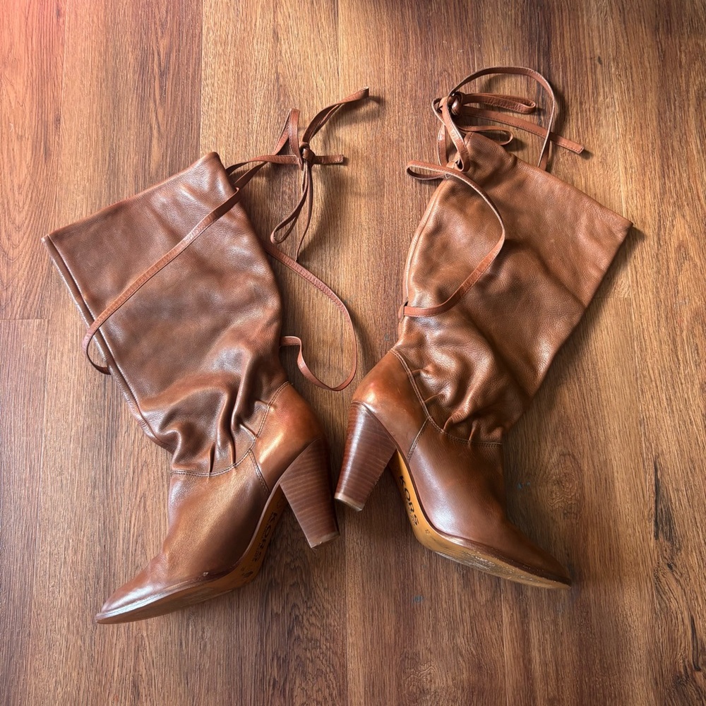 Michael Kors Brown Leather Size 8 Boots Heel